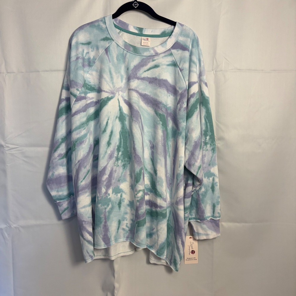 Secret Treasures Womens Tie Dye Sleep Sweatshirt Teal Purple XL 16-18 NWT